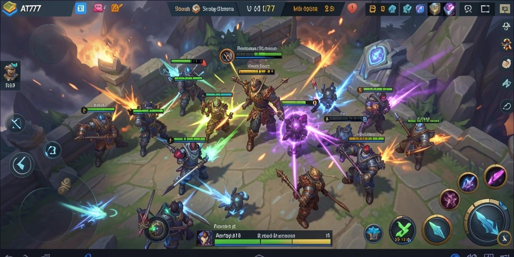 Tampilan dinamis dari pertempuran seru dalam game MOBA AT777.