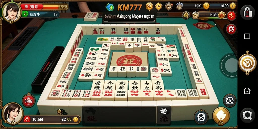 Screenshot gameplay KM777 menampilkan suasana menegangkan saat menyusun ubin Mahjong.