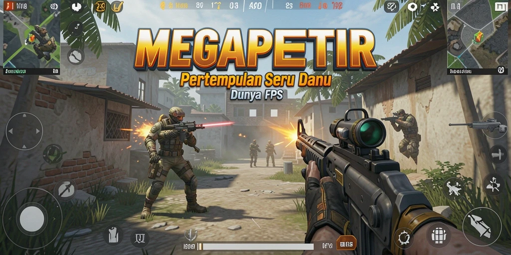 Screenshot gameplay MEGAPETIR yang menampilkan aksi FPS yang intens.