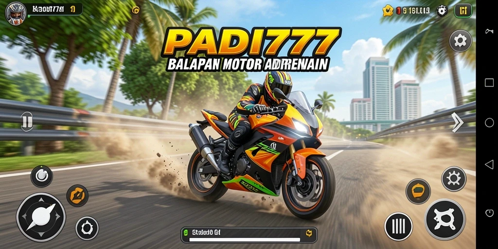 Tampilan gameplay PADI777 yang mendebarkan saat balapan motor.