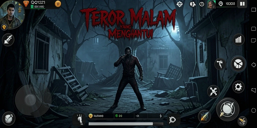 Screenshot utama QQ1221 menampilkan suasana gelap dan mencekam saat gameplay.