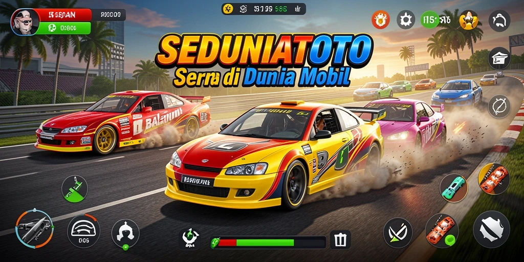 Tampilan utama gameplay SEDUNIATOTO dengan mobil balap di trek.