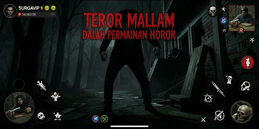 Screenshot gameplay SURGAVIP menampilkan ketegangan dan kegelapan.